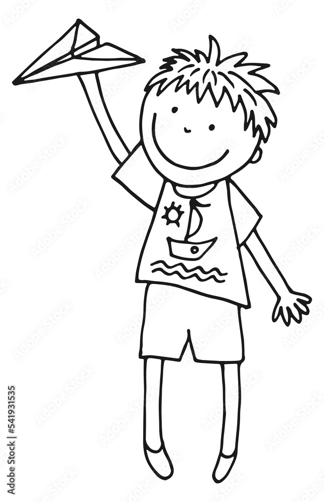 Smiling boy with paper airplane. Outdoor child playing Smiling boy with paper airplane. Outdoor child playing