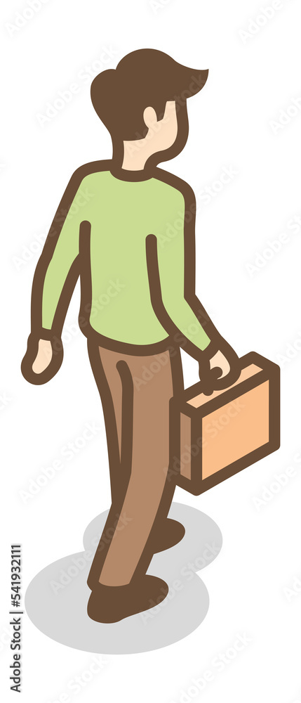 Man walking with briefcase. Isometric character going to business meeting Man walking with briefcase. Isometric character going to business meeting