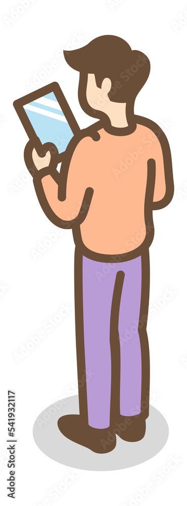 Man looking at tablet screen. Isometric character icon Man looking at tablet screen. Isometric character icon