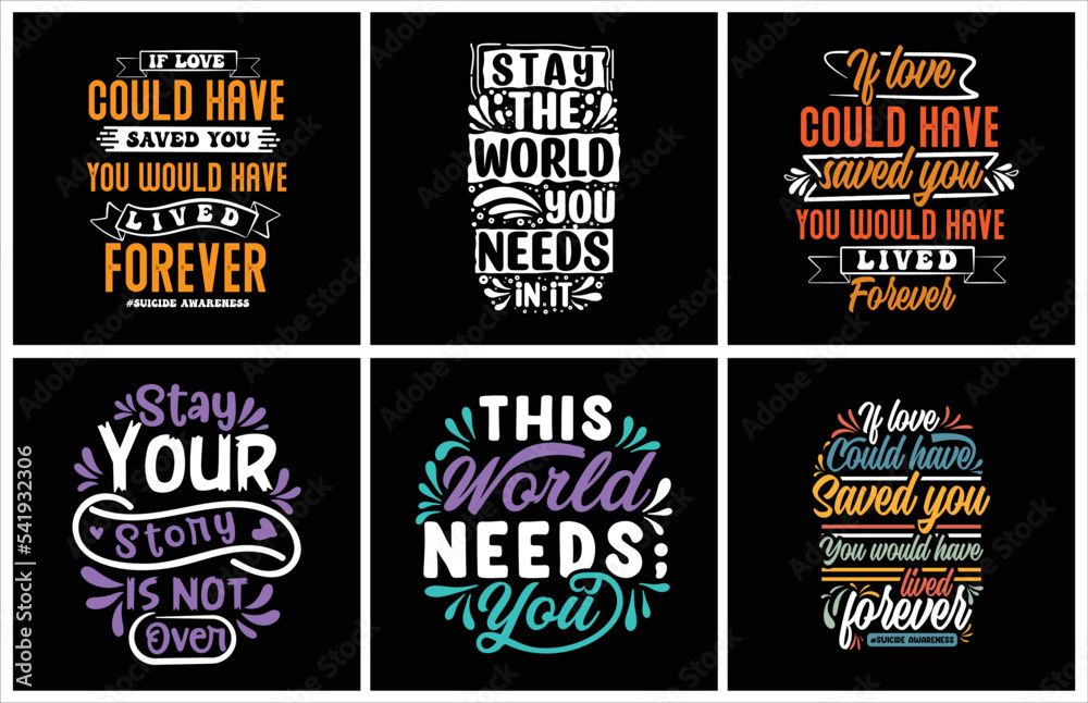 Suicide awareness typography t shirt design bundle creative collections