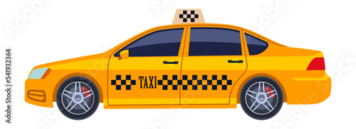 Taxi icon. Yellow car side view with black square pattern