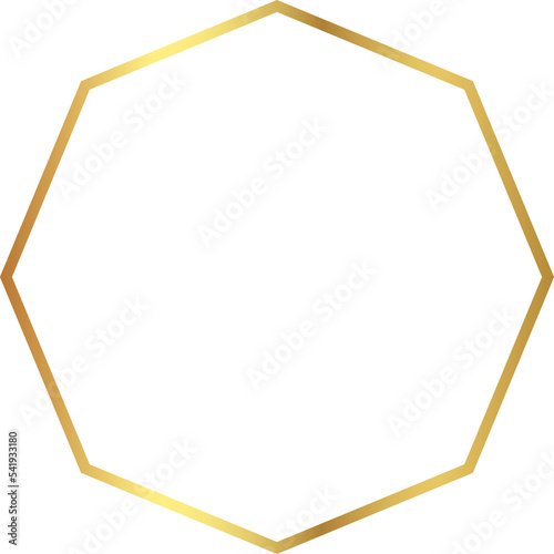 octagon golden frame isolated on transparent background, luxury gold border design for invitation, card, PNG