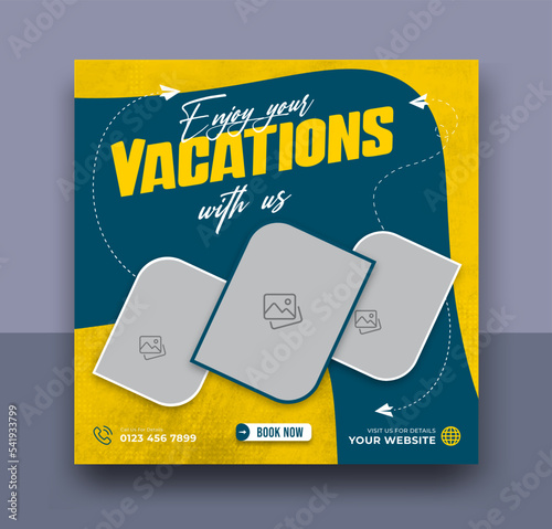 Traveling social media post banner template design, Web banner, flyer or poster for travelling agency business offer promotion. Tour travel holiday tourism marketing social media post