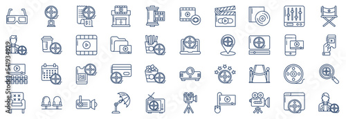 Collection of icons related to Cinema and movie theater, including icons like Award, Director, Film and more. vector illustrations, Pixel Perfect set