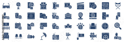 Collection of icons related to Cinema and movie theater, including icons like Award, Director, Film and more. vector illustrations, Pixel Perfect set