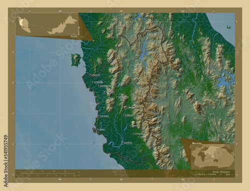 Perak, Malaysia. Physical. Labelled points of cities