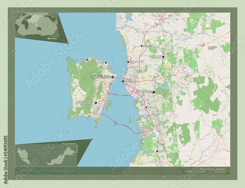 Pulau Pinang, Malaysia. OSM. Labelled points of cities