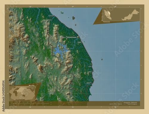 Trengganu, Malaysia. Physical. Labelled points of cities photo