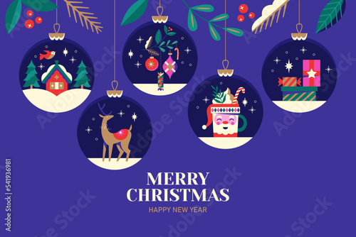 Christmas banner design with creative modern decoration elements. Template background for social media, greeting card, party invitation or website marketing. Vector illustration