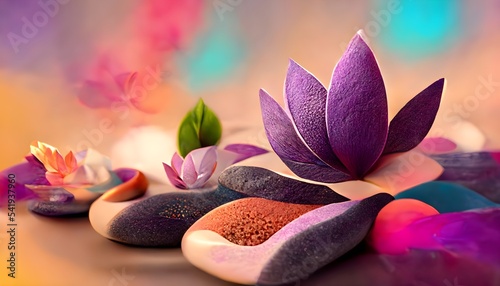 Colorful floral abstract  zen spa massage aromatherapy wallpaper  floral abstract print. Fashionable template for design  3d illustration