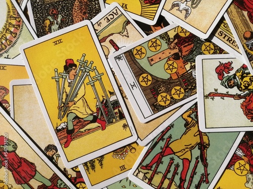 Konstfotografi Picture of the Seven of Swords tarot card from the original Rider Waite tarot de