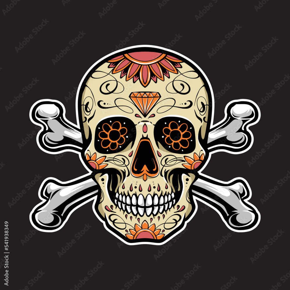 sugarskull with crosses bones vector logo sugarskull with crosses bones vector logo