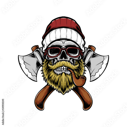 vintage skull lumberjack with crossing axe
