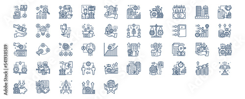 Collection of icons related to Crowdfunding, including icons like Analytics, Bank, Banker, Business and more. vector illustrations, Pixel Perfect set

