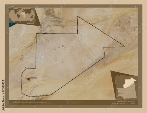 Tiris Zemmour, Mauritania. Low-res satellite. Labelled points of cities photo