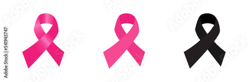 Breast cancer ribbon vector icons set in three different colors 