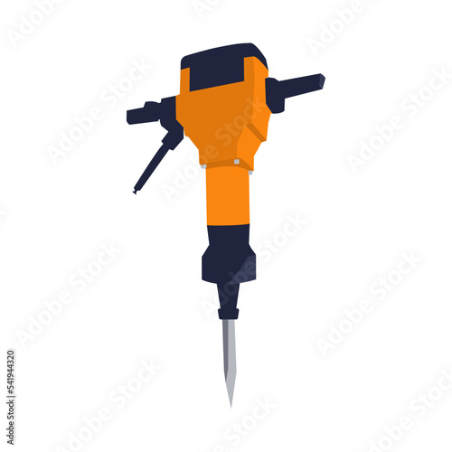 Electric jackhammer. Power tool for household, road, construction and finishing works. Professional worker tool. Vector illustration isolated on white background.