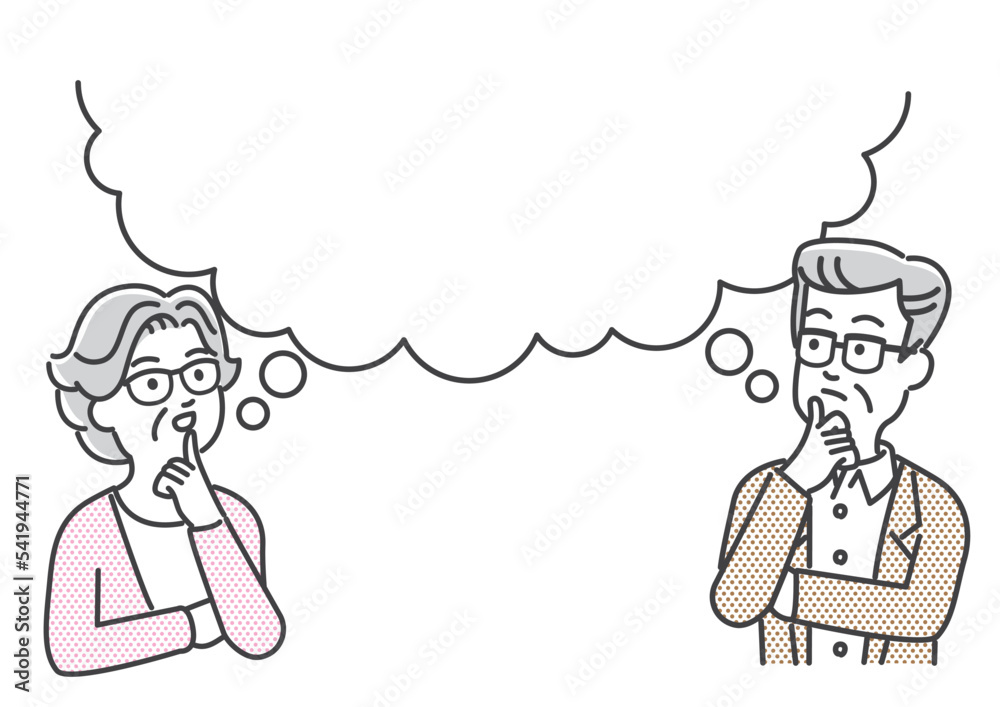 考えるシニア男女のイメージイラスト素材