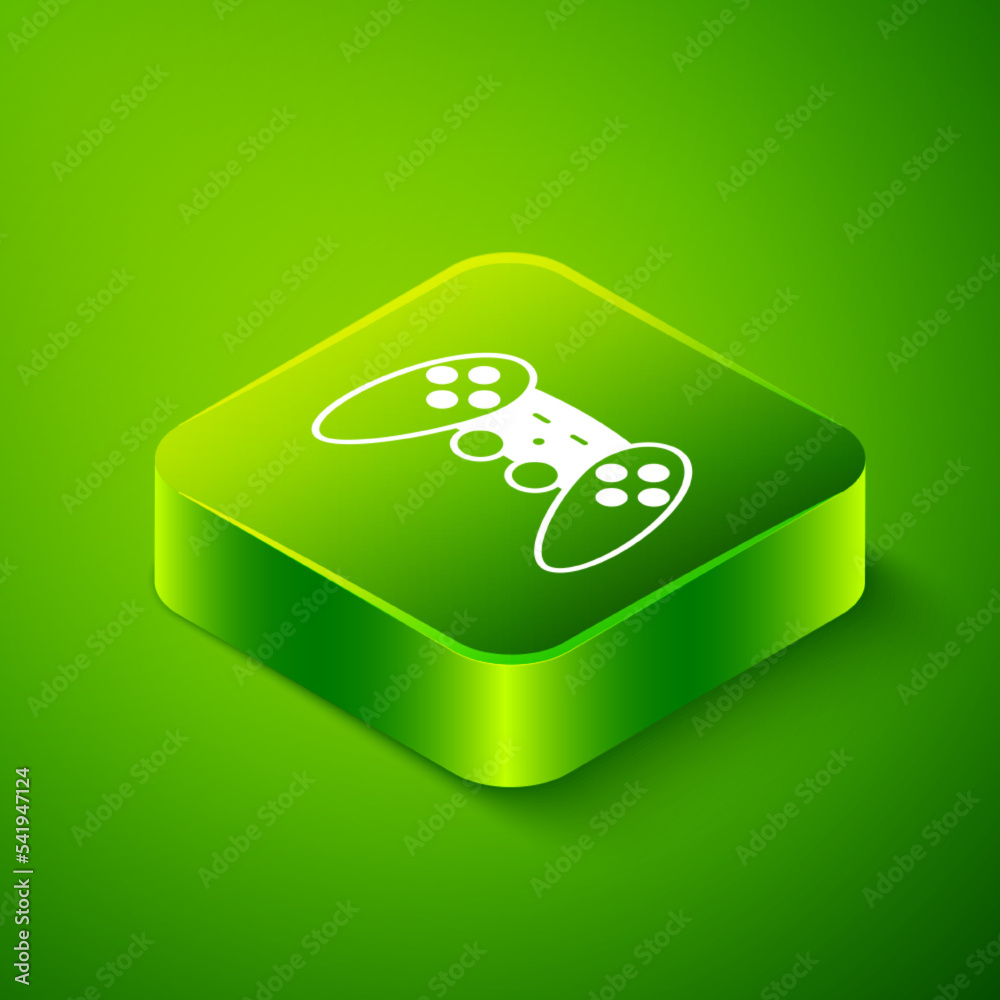 Isometric Gamepad icon isolated on green background. Game controller. Green square button. Vector Isometric Gamepad icon isolated on green background. Game controller. Green square button. Vector