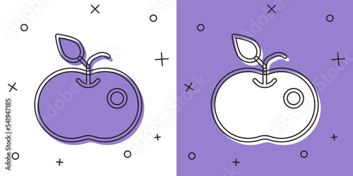 Set Poison apple icon isolated on white and purple background. Poisoned witch apple. Vector