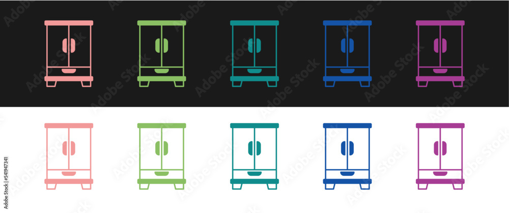 Set Wardrobe icon isolated on black and white background. Cupboard sign. Vector Set Wardrobe icon isolated on black and white background. Cupboard sign. Vector