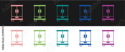 Set Wardrobe icon isolated on black and white background. Cupboard sign. Vector