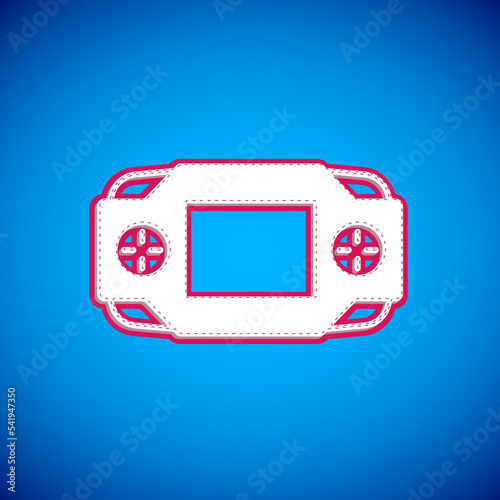 White Portable video game console icon isolated on blue background. Handheld console gaming. Vector