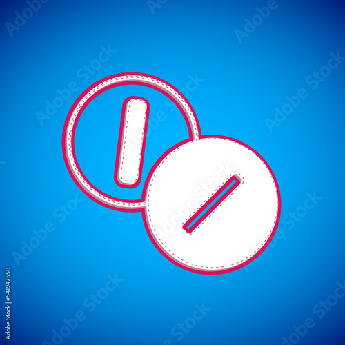 White Toothache painkiller tablet icon isolated on blue background. Tooth care medicine. Capsule pill and drug. Pharmacy design. Vector