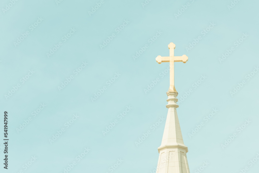 steeple with cross with copy space steeple with cross with copy space