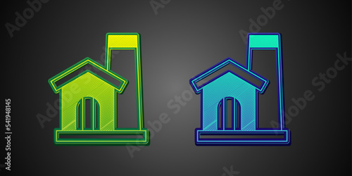 Green and blue Smithy workshop interior icon isolated on black background. Vector