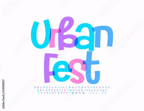 Vector creative flyer Urban Fest. Fancy watercolor Font. Handwritten set of Alphabet Letters, Numbers and Symbols