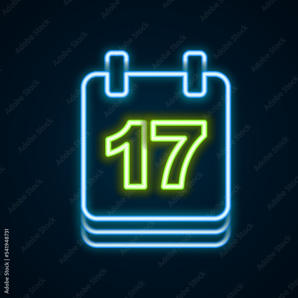Glowing neon line Saint Patricks day with calendar icon isolated on black background. Date 17 March. Colorful outline concept. Vector Glowing neon line Saint Patricks day with calendar icon isolated on black background. Date 17 March. Colorful outline concept. Vector