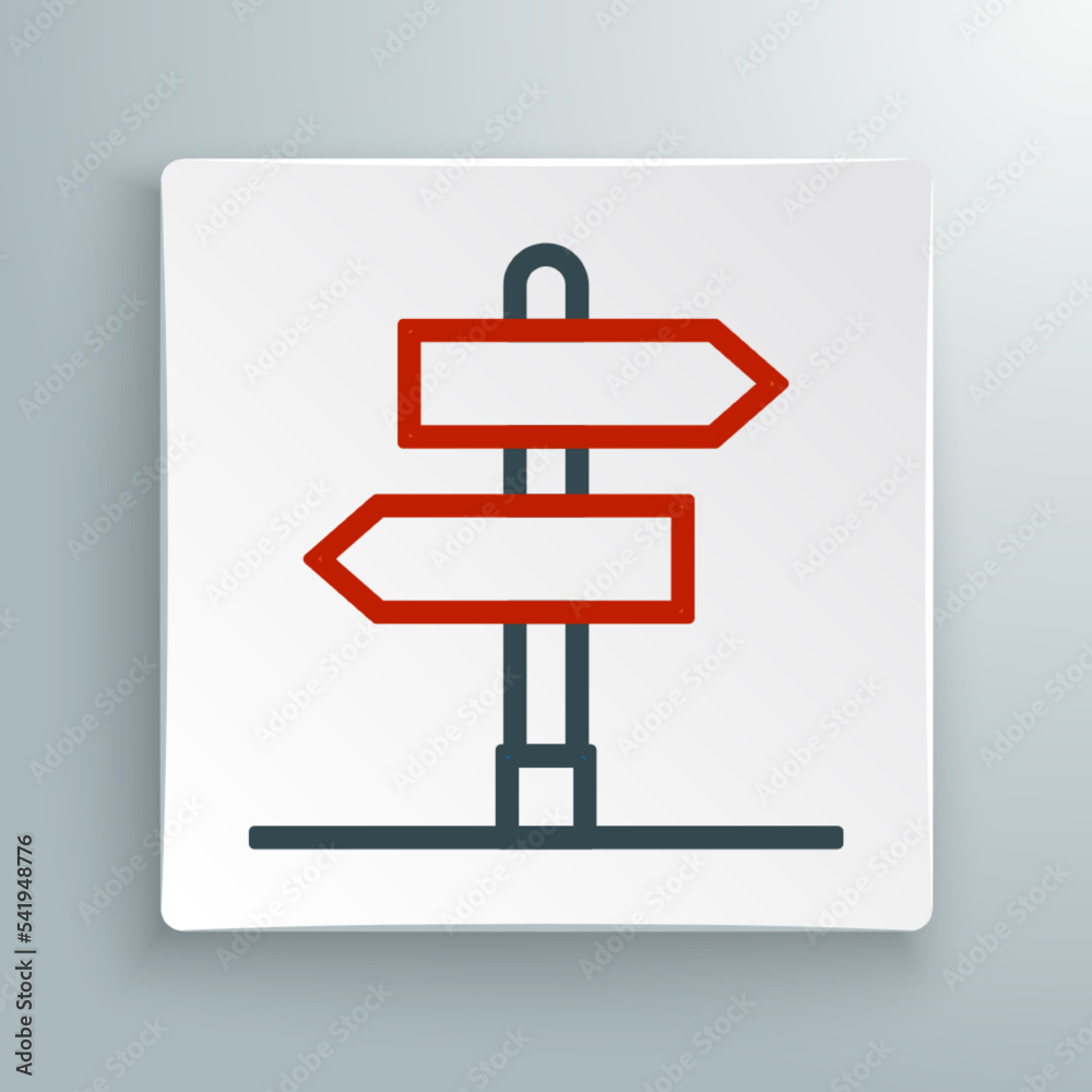 Line Road traffic sign. Signpost icon isolated on white background. Pointer symbol. Isolated street information sign. Direction sign. Colorful outline concept. Vector Line Road traffic sign. Signpost icon isolated on white background. Pointer symbol. Isolated street information sign. Direction sign. Colorful outline concept. Vector