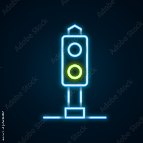 Glowing neon line Train traffic light icon isolated on black background. Traffic lights for the railway to regulate the movement of trains. Colorful outline concept. Vector