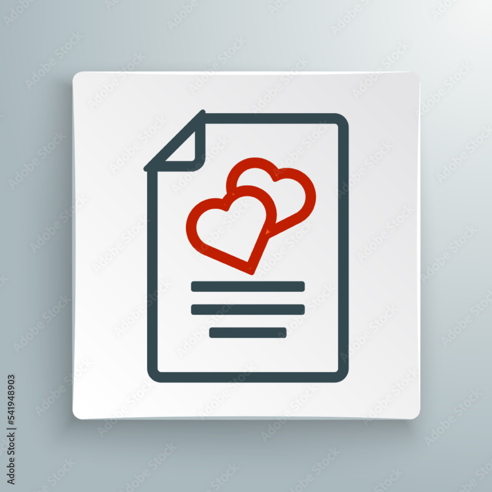 Line Marriage contract icon isolated on white background. Wedding certificate. Colorful outline concept. Vector
