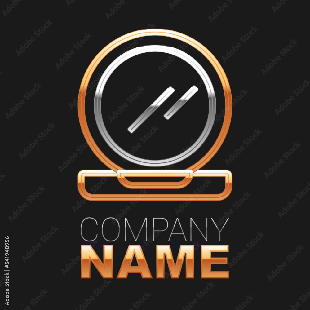 Line Makeup powder with mirror icon isolated on black background. Colorful outline concept. Vector Line Makeup powder with mirror icon isolated on black background. Colorful outline concept. Vector