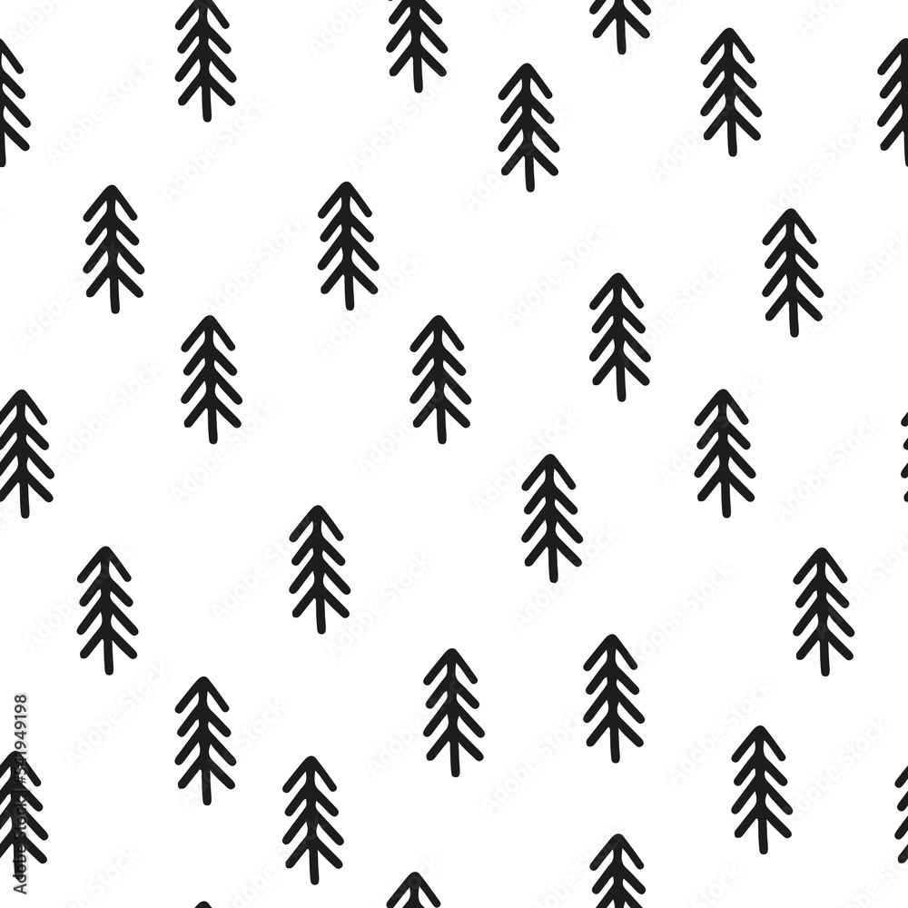 Fototapeta premium Black and white Christmas tree seamless pattern