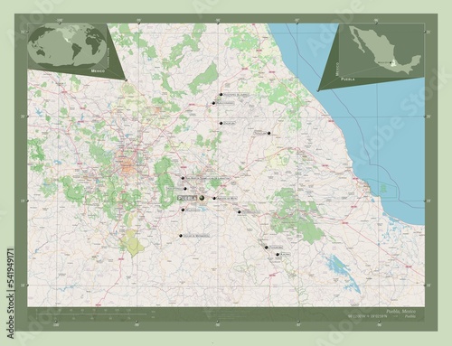 Puebla, Mexico. OSM. Labelled points of cities photo