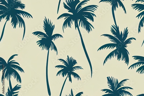 Trendy hand drawn island seamless pattern vintage mood sea sun  palm trees  sailboat  sky The Summer mood illustration.Design for fashion fabric wallpaper and all prints on cream background.