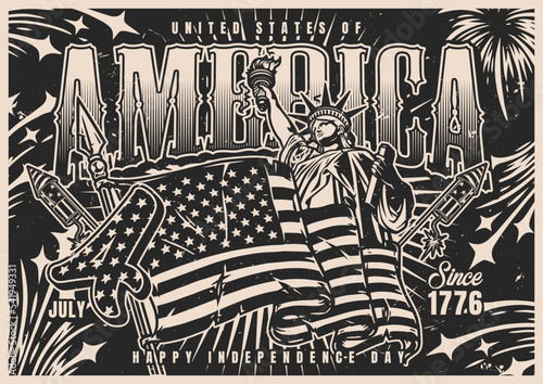 USA Independence Day monochrome poster
