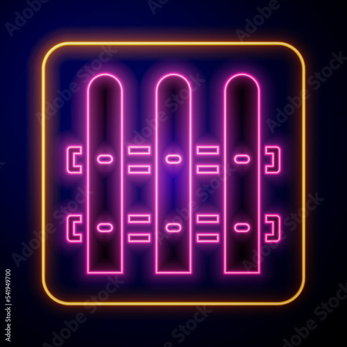 Glowing neon Garden fence wooden icon isolated on black background. Vector