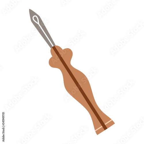 Punch needle doodle icon, trendy needlework, tools for punch needle embroidery, vector illustration of handicraft accessories, isolated colored clipart on white background