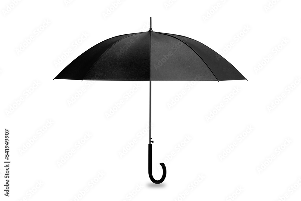 Blank black umbrella mockup front and side view isolated on white background. 3d rendering.