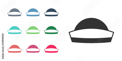Black Sailor hat icon isolated on white background. Set icons colorful. Vector