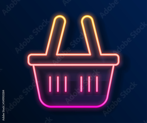 Glowing neon line Shopping basket icon isolated on black background. Online buying concept. Delivery service sign. Shopping cart symbol. Vector
