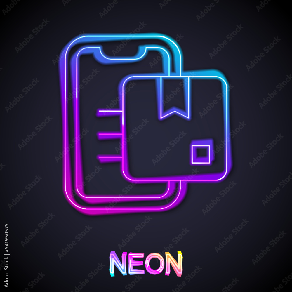 Glowing neon line Document tracking marker system icon isolated on black background. Parcel tracking. Vector Glowing neon line Document tracking marker system icon isolated on black background. Parcel tracking. Vector