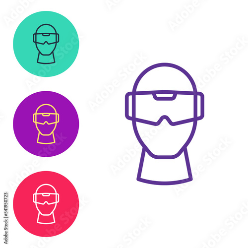 Set line Virtual reality glasses icon isolated on white background. Stereoscopic 3d vr mask. Optical head mounted display. Set icons colorful. Vector