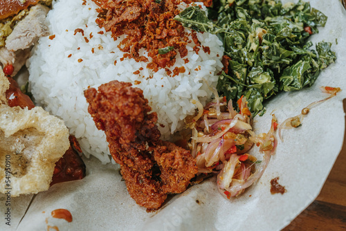 A detail shot of crispy fried pork skin crispy or Rambak photo