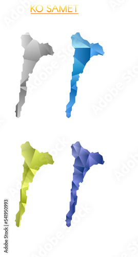 Set of vector polygonal maps of Ko Samet. Bright gradient map of island in low poly style. Multicolored Ko Samet map in geometric style for your infographics. Elegant vector illustration.