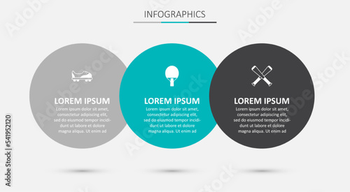 Set Racket, Football shoes and Crossed baseball bat. Business infographic template. Vector